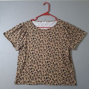 J CREW Factory Womens Leopard Print Short Sleeve Top Size Large